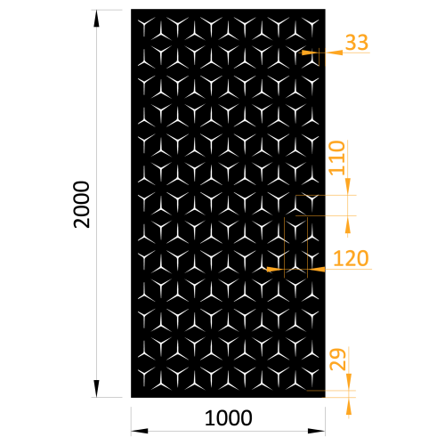 Designová kovová výplň, laserem vypálený vzor 9131, rozměr 1000x2000x2,0mm, bez povrchové úpravy